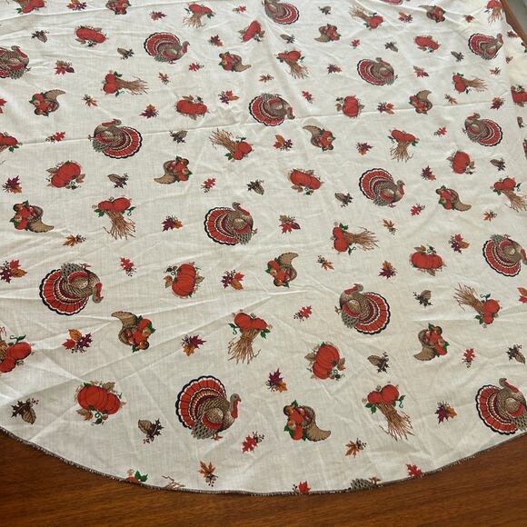 Thanksgiving Turkey Vintage Tablecloth Oval 57 x 71 Cotton Blend Pumpkin Fall - Picture 1 of 5